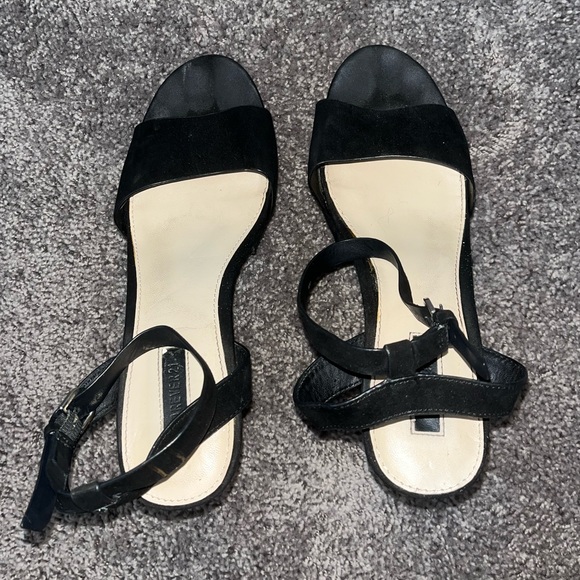 Black Suede Open Toe Wedges - Picture 5 of 7